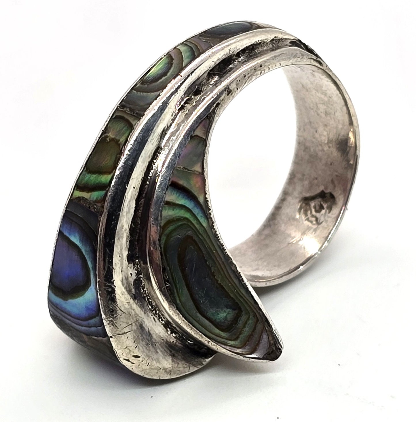 Abalone Wave Taxco eagle mark 3 Mexico sterling silver vintage ring size 6.5
