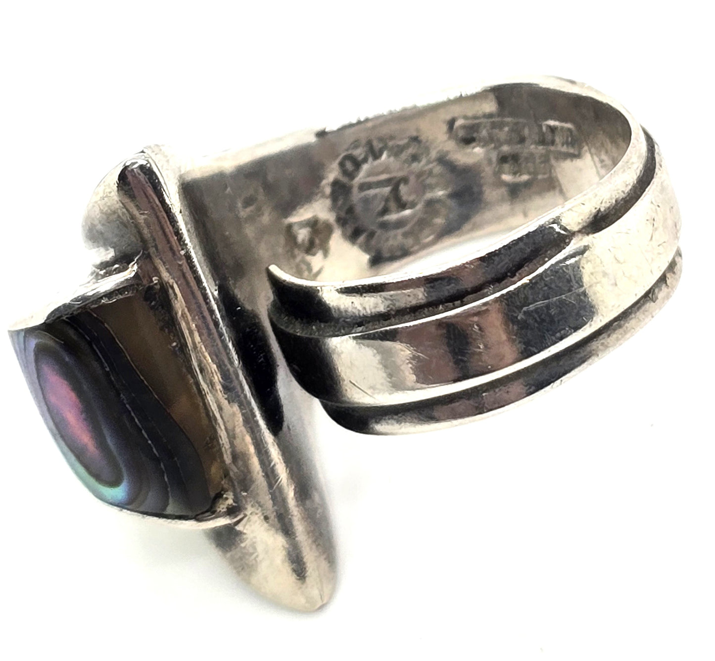 Abalone Wave Taxco eagle mark 3 Mexico sterling silver vintage ring size 6.5