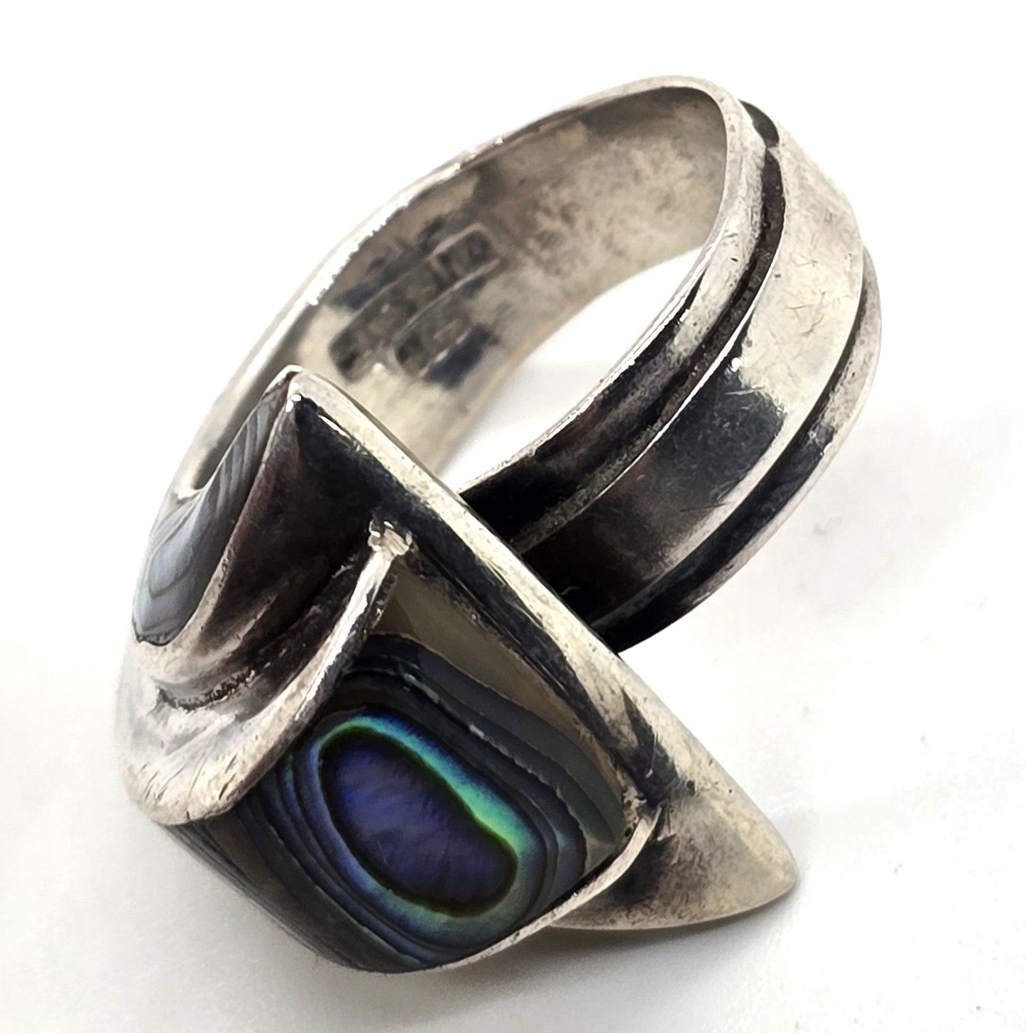 Abalone Wave Taxco eagle mark 3 Mexico sterling silver vintage ring size 6.5