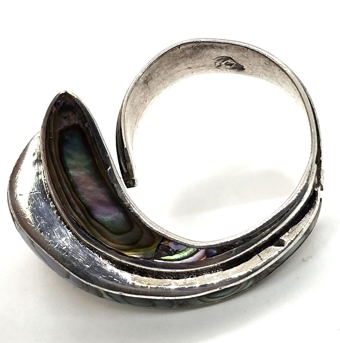 Abalone Wave Taxco eagle mark 3 Mexico sterling silver vintage ring size 6.5