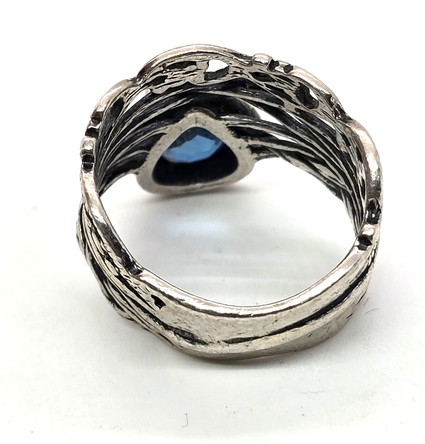 Or Paz PZ Israel Hammered Sterling Silver pear cut blue topaz ring size 7