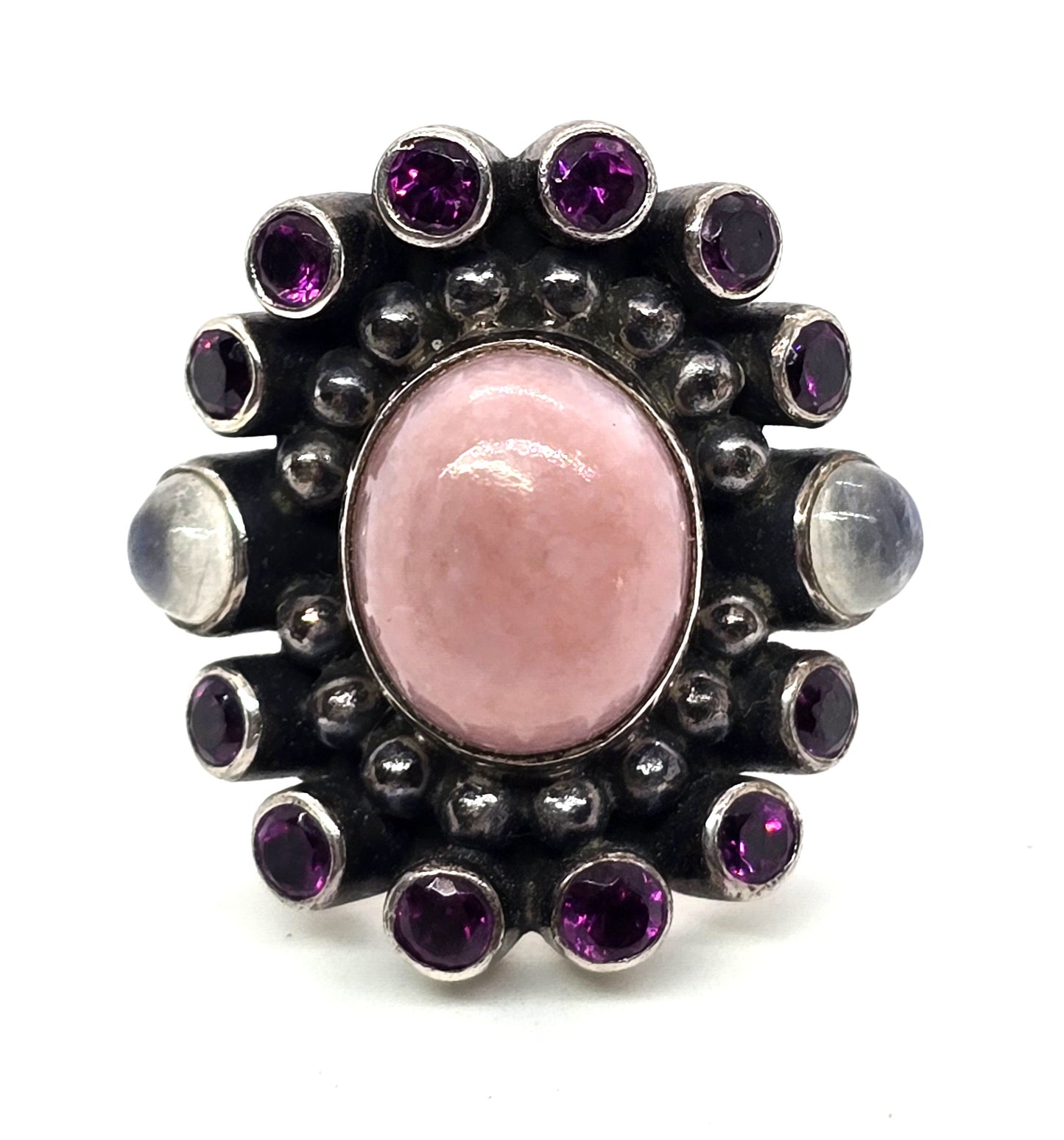 Nicky Butler NB moonstone faceted pink opal, tourmaline sterling silver ring size 7.5