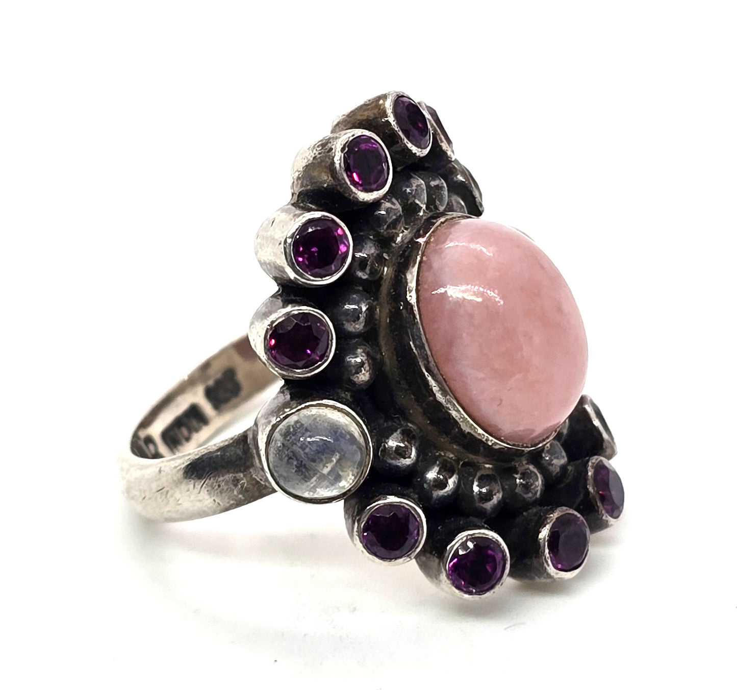Nicky Butler NB moonstone faceted pink opal, tourmaline sterling silver ring size 7.5