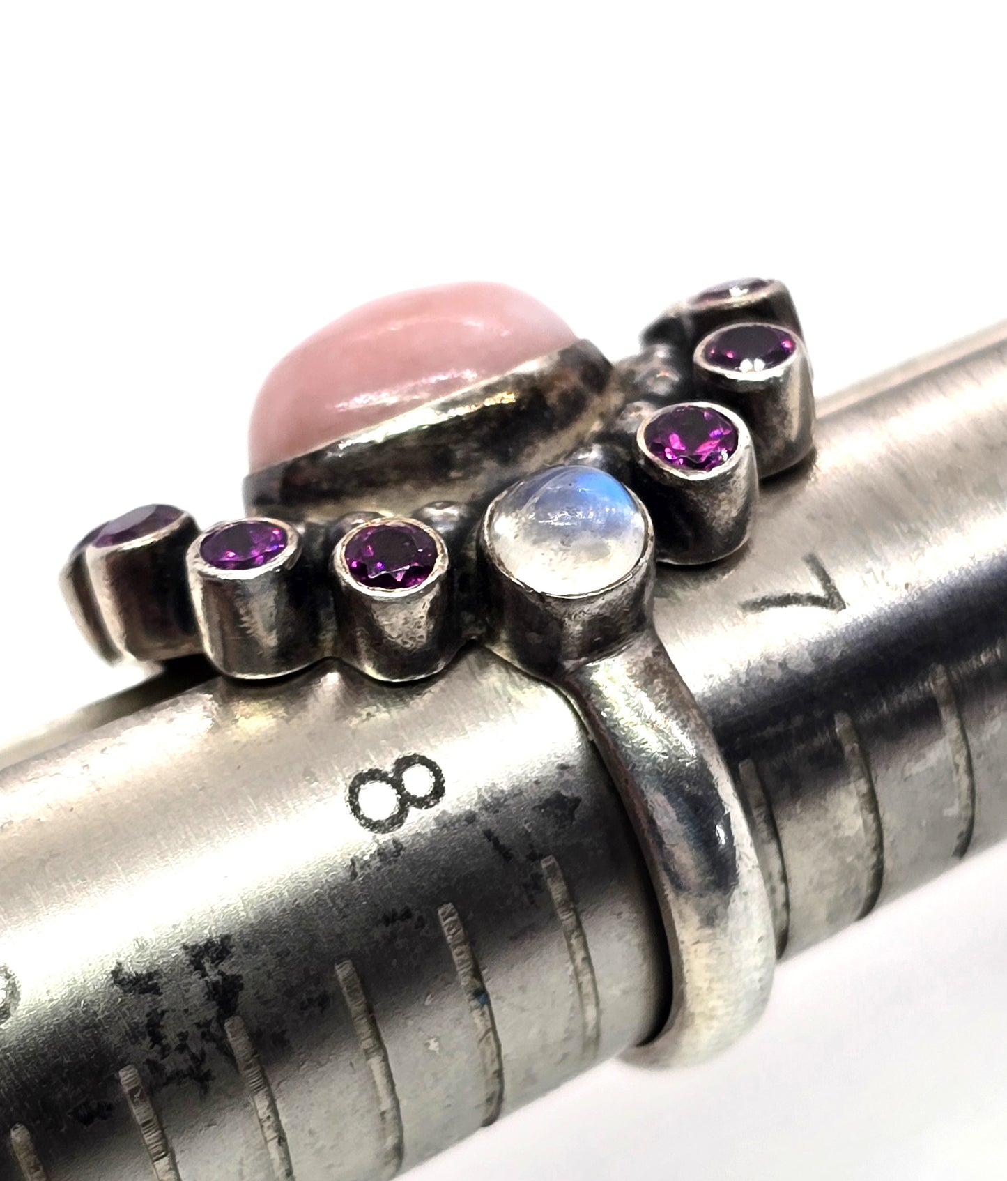 Nicky Butler NB moonstone faceted pink opal, tourmaline sterling silver ring size 7.5