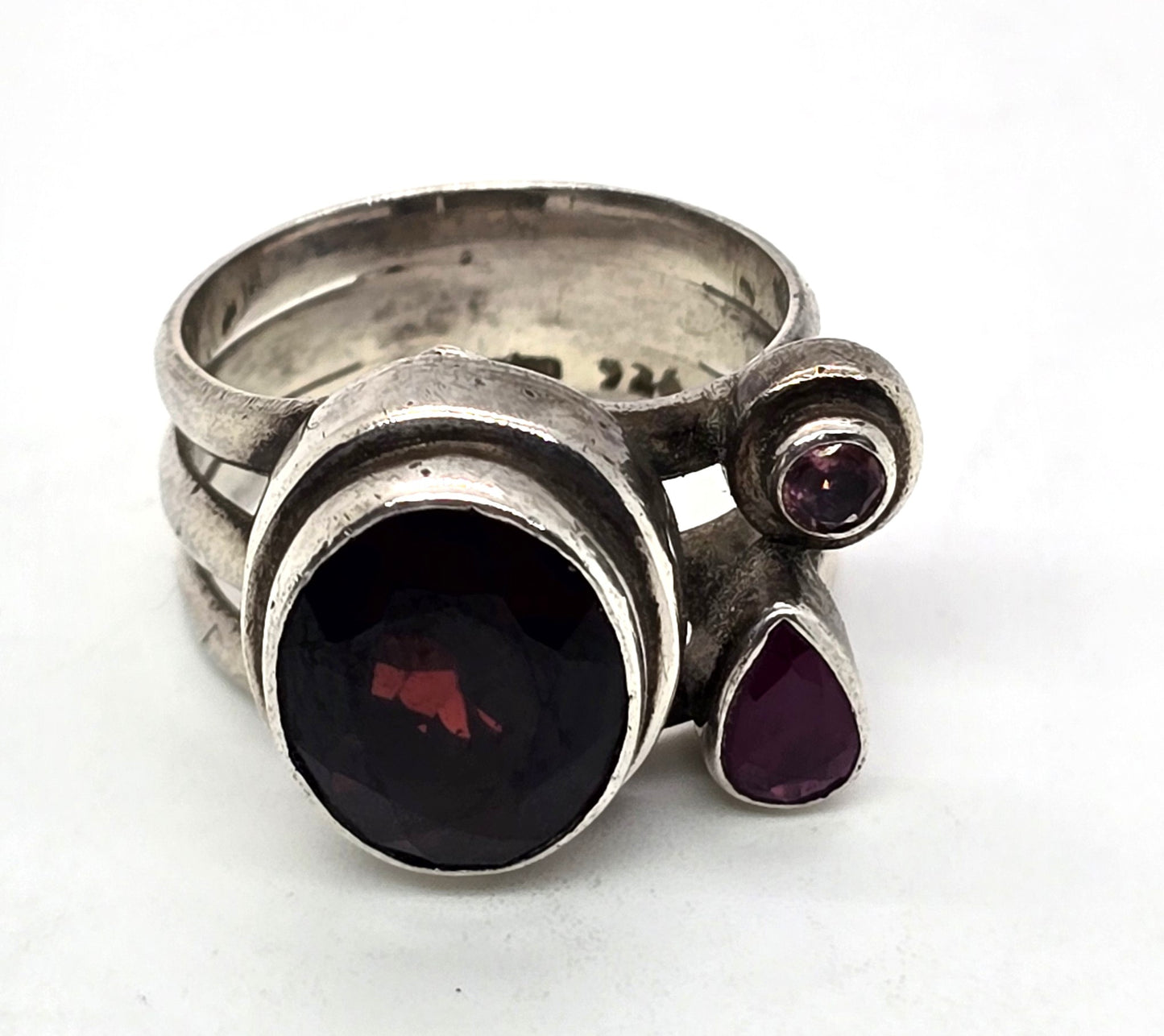 Sajen Garnet Sapphire amethyst Balinese large vintage ring size 5.5