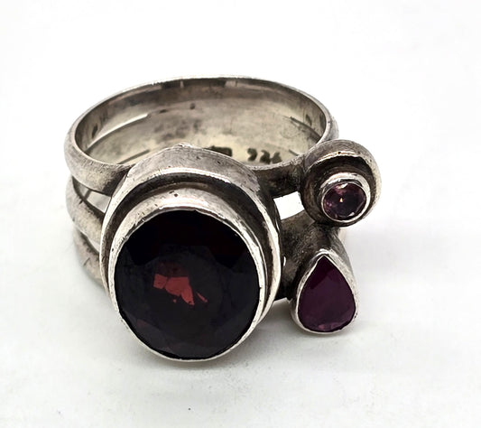Sajen Garnet Sapphire amethyst Balinese large vintage ring size 5.5