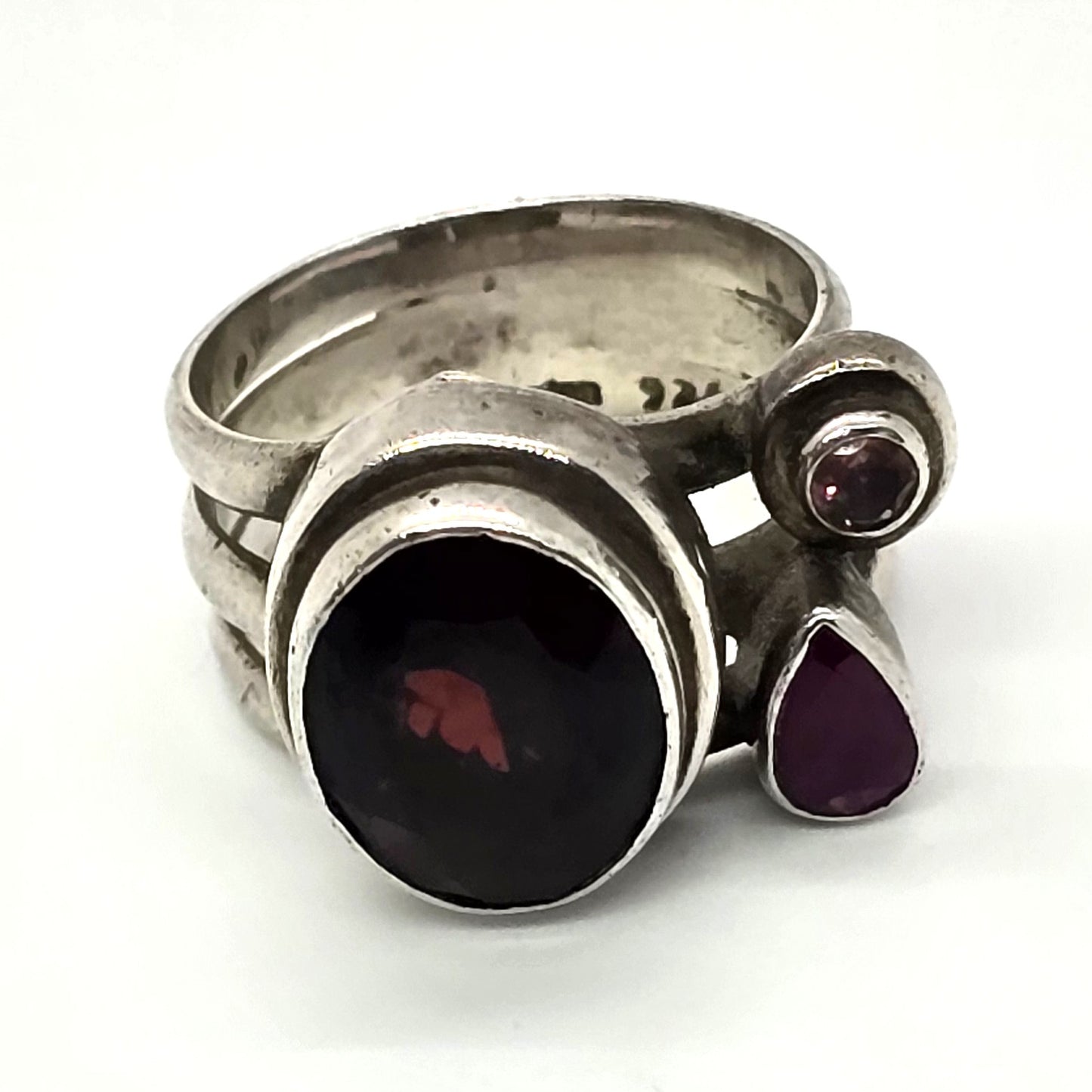 Sajen Garnet Sapphire amethyst Balinese large vintage ring size 5.5