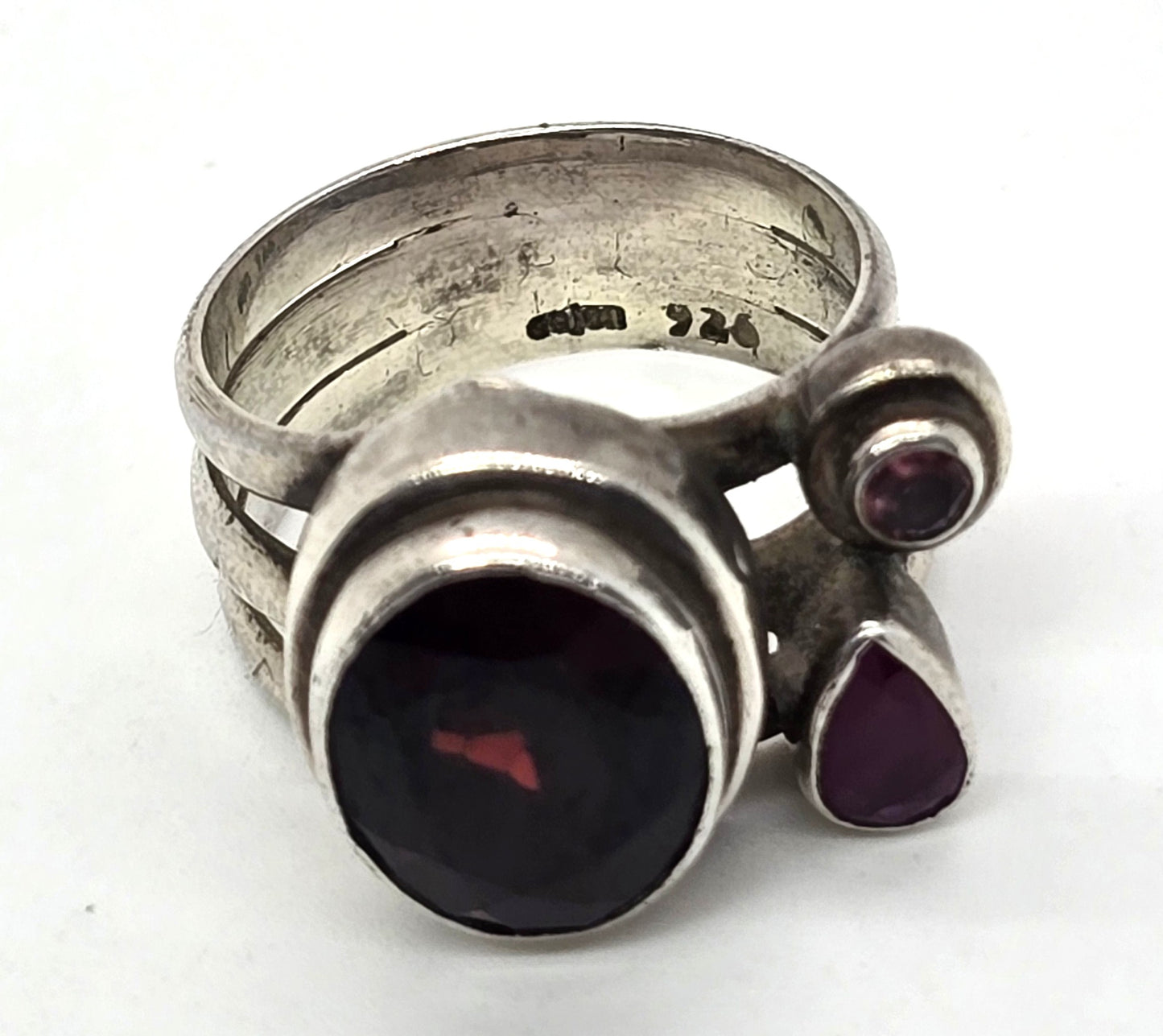 Sajen Garnet Sapphire amethyst Balinese large vintage ring size 5.5