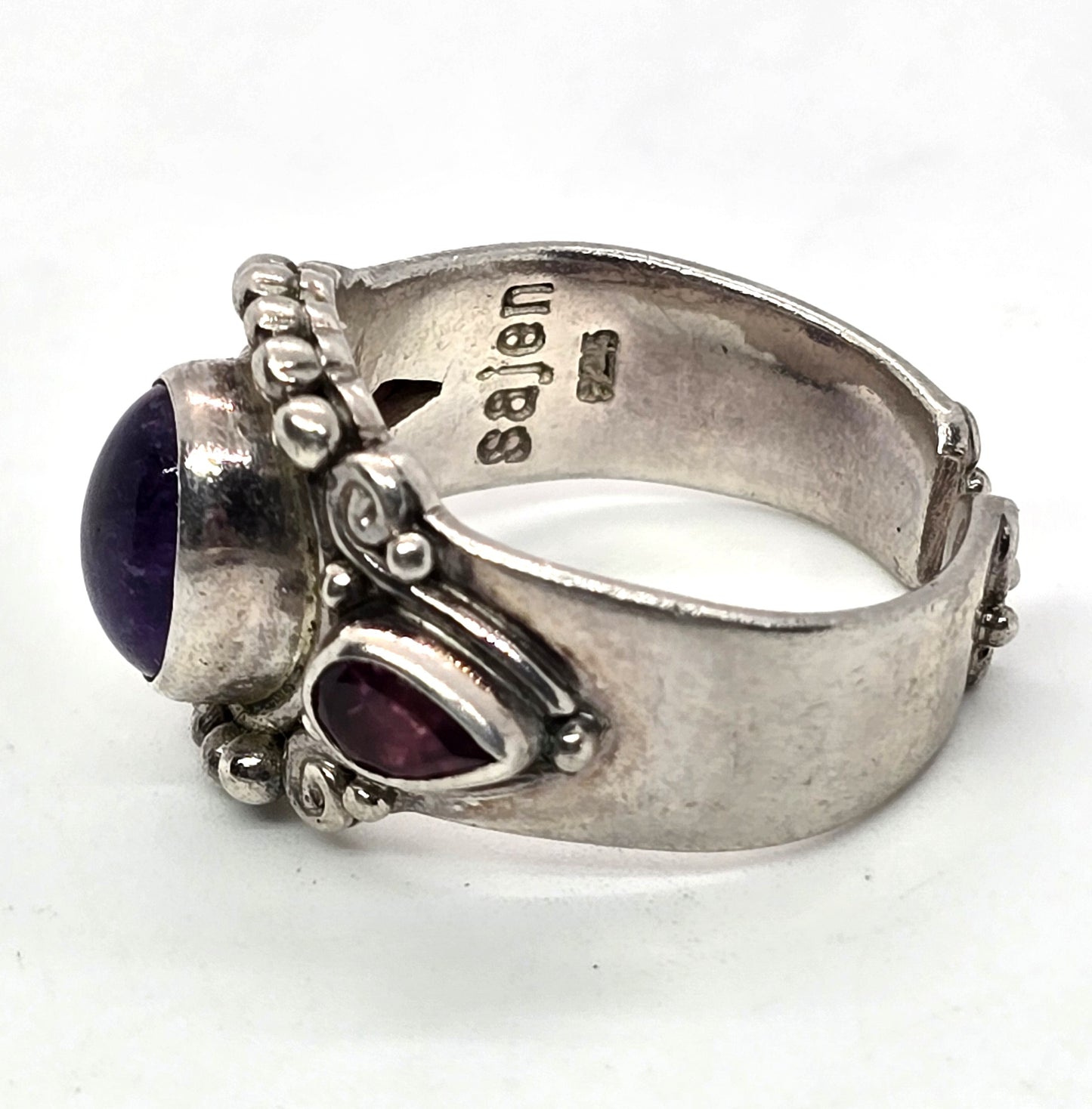 Sajen Garnet Amethyst Balinese large vintage adjustable ring size 8