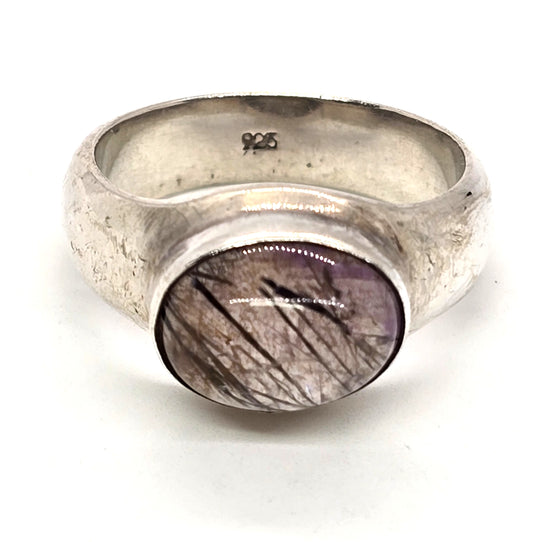 Red Hematite rutilated quartz large sterling silver vintage ring size 10