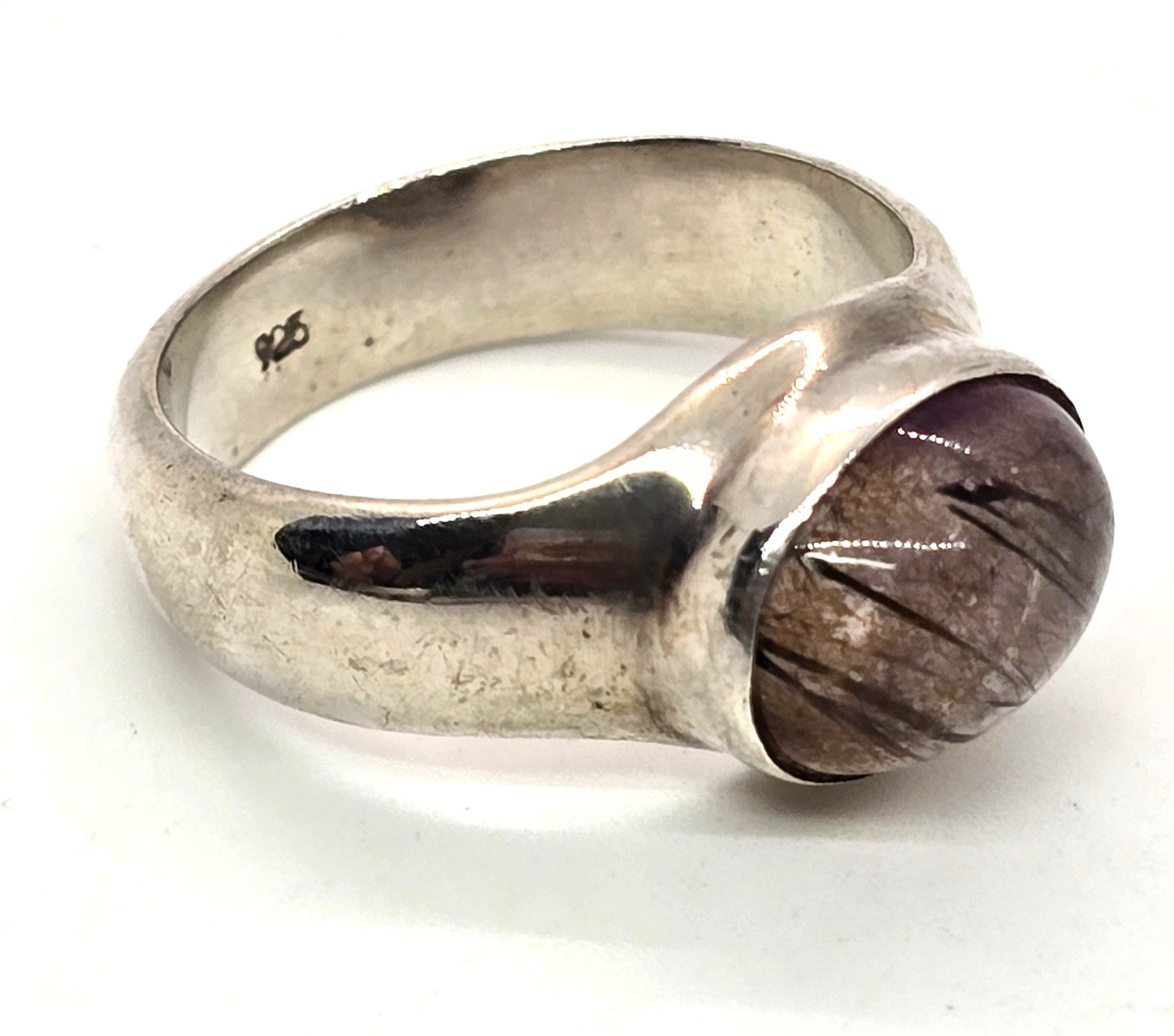 Red Hematite rutilated quartz large sterling silver vintage ring size 10