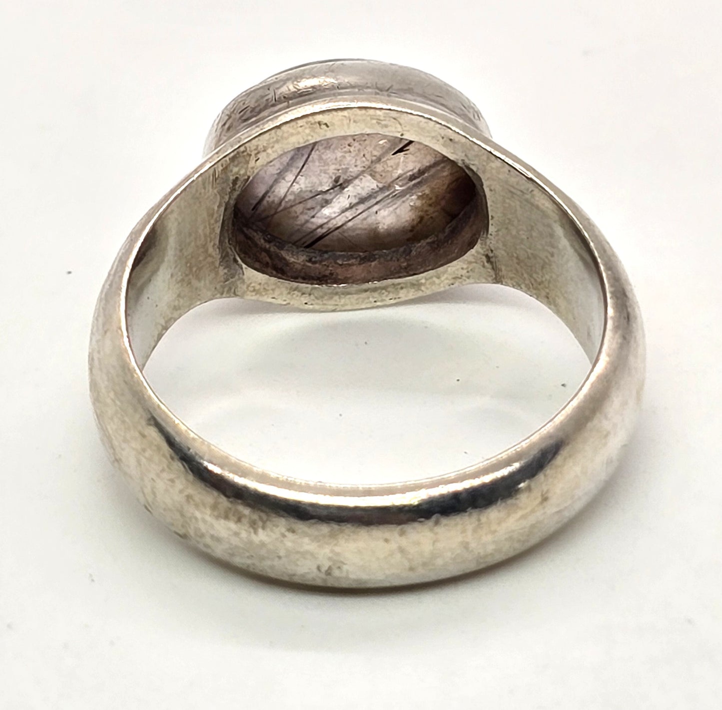 Red Hematite rutilated quartz large sterling silver vintage ring size 10