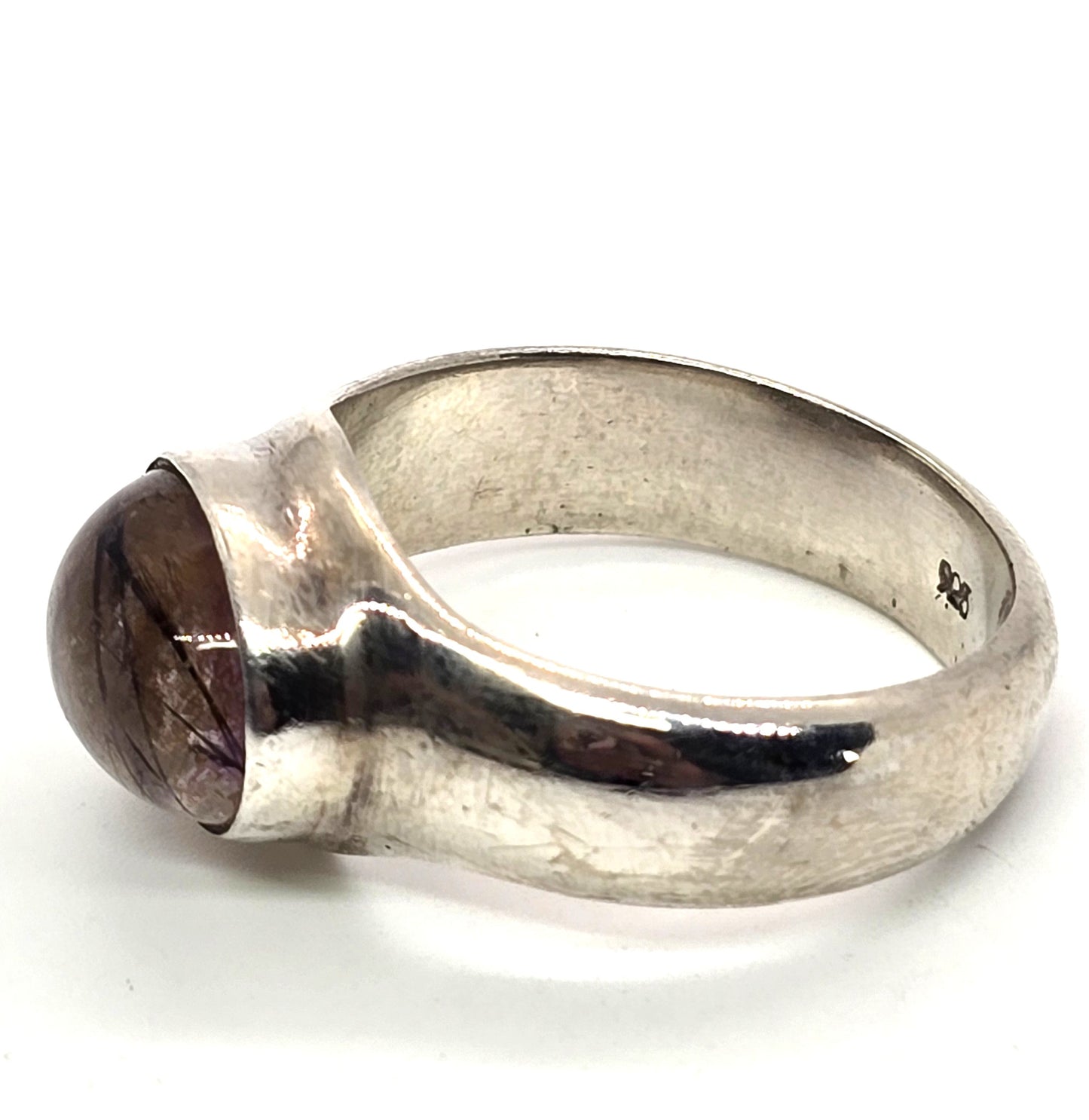 Red Hematite rutilated quartz large sterling silver vintage ring size 10
