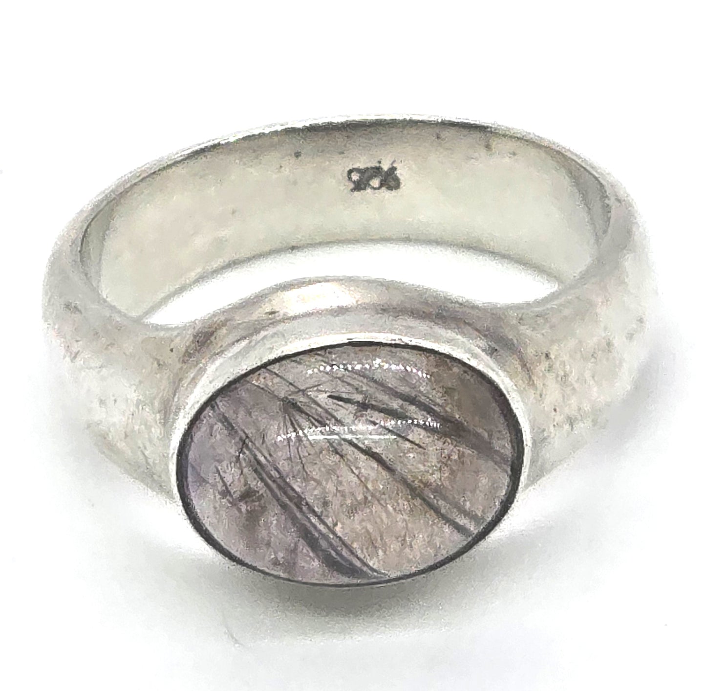 Red Hematite rutilated quartz large sterling silver vintage ring size 10