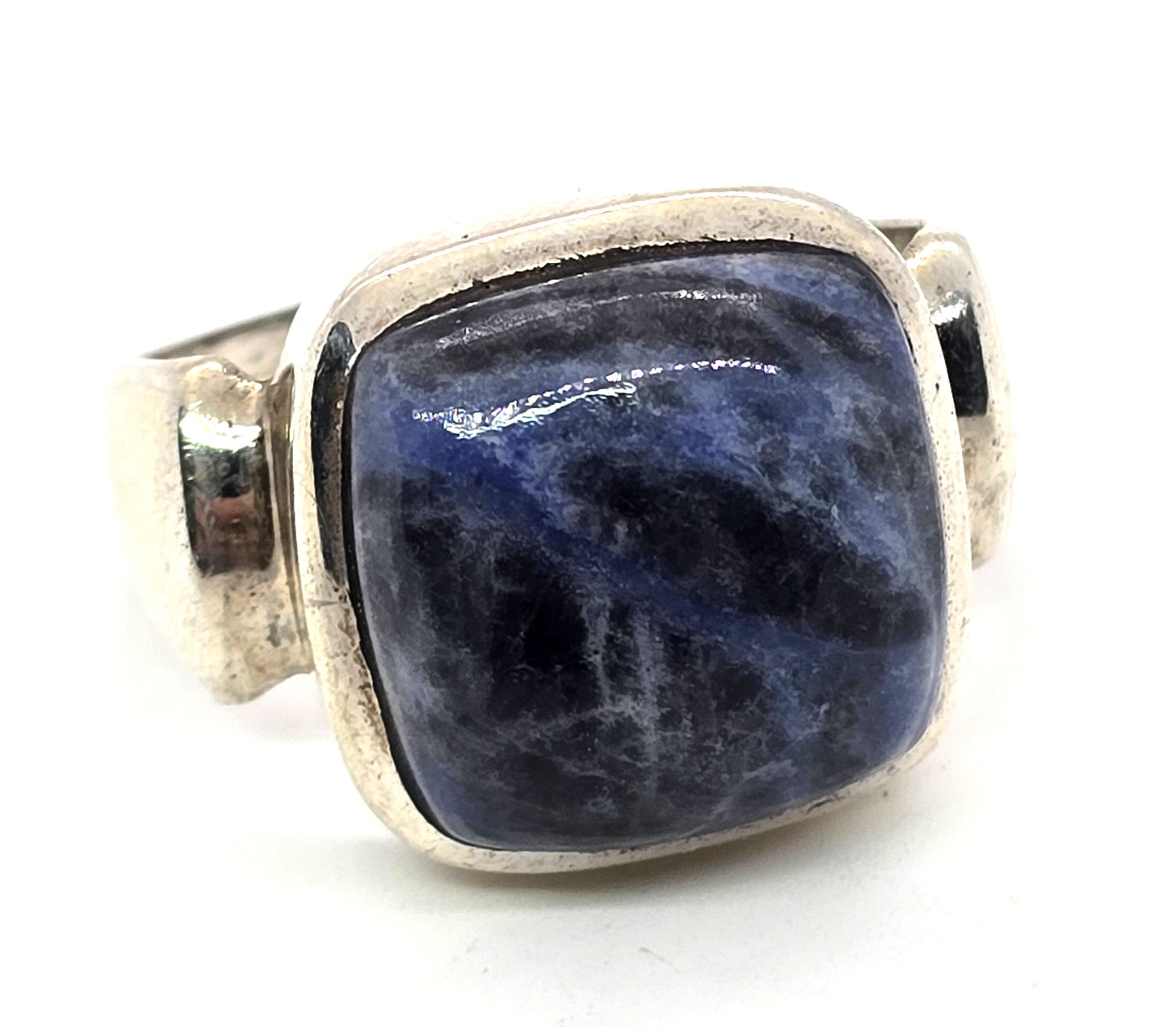 Modernist Sodalite blue gemstone solid sterling silver vintage ring size 10
