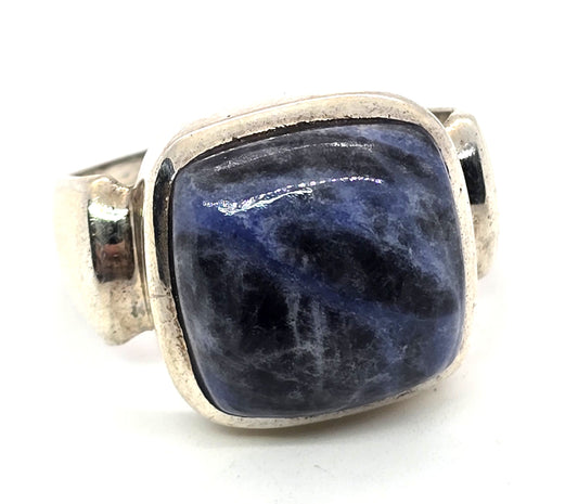 Modernist Sodalite blue gemstone solid sterling silver vintage ring size 10