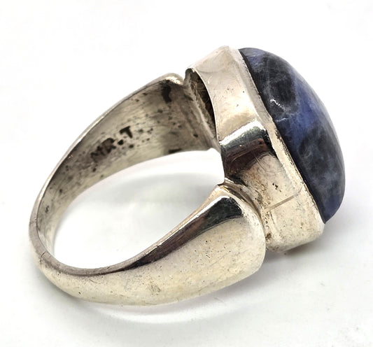 Modernist Sodalite blue gemstone solid sterling silver vintage ring size 10