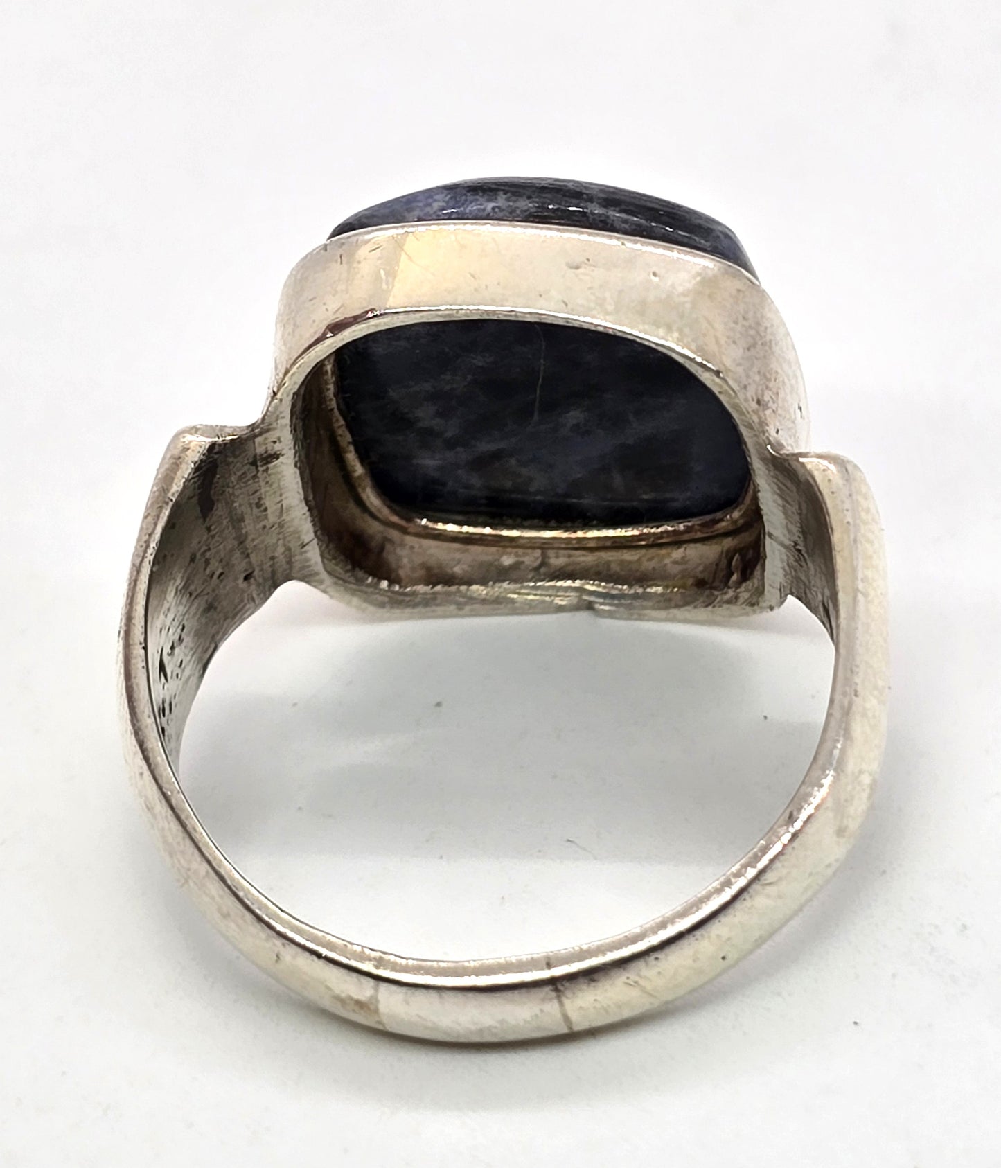 Modernist Sodalite blue gemstone solid sterling silver vintage ring size 10