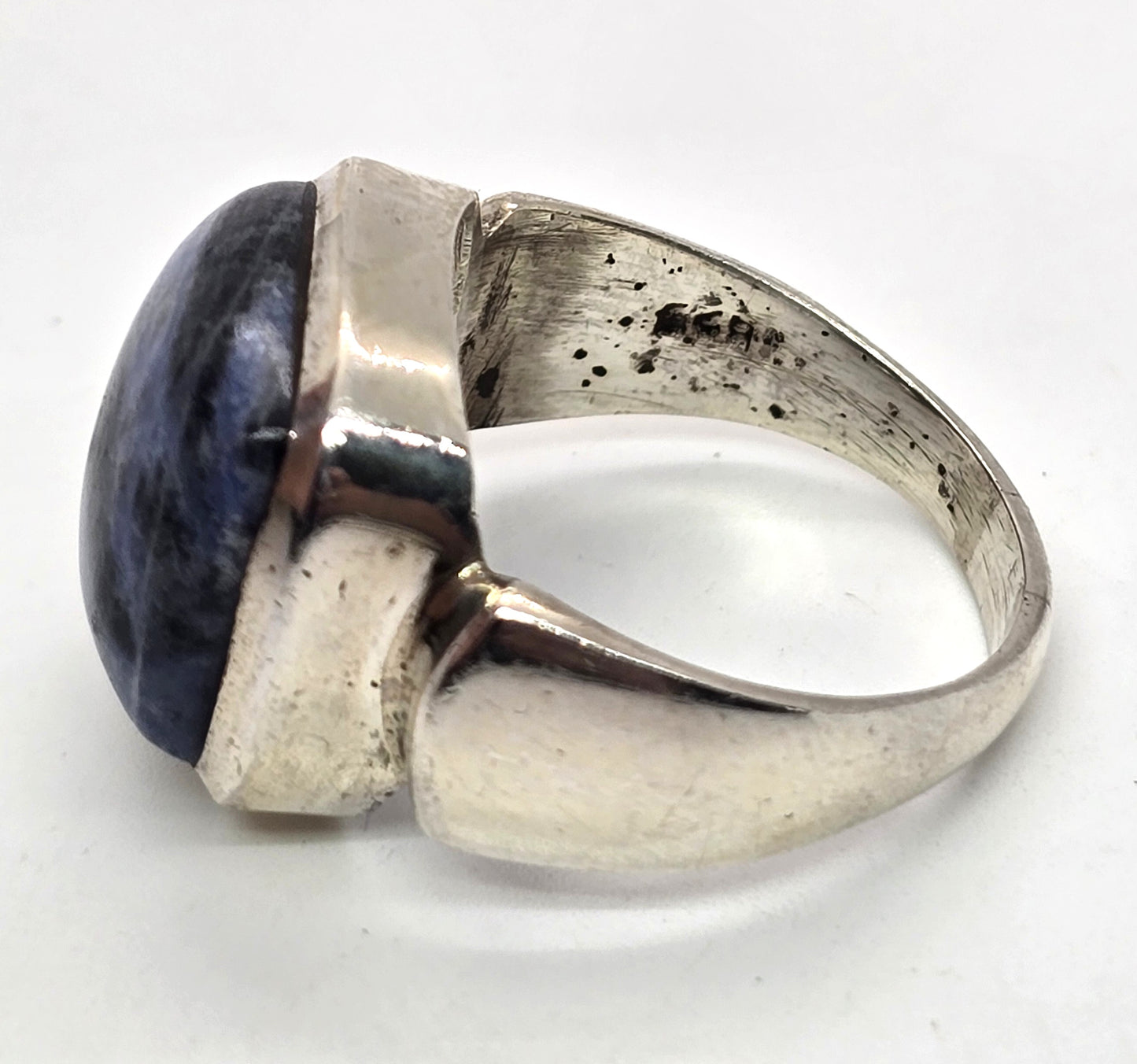 Modernist Sodalite blue gemstone solid sterling silver vintage ring size 10