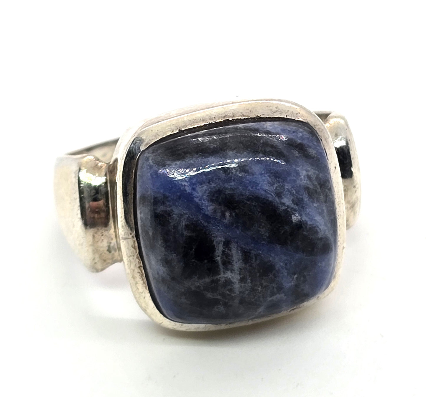 Modernist Sodalite blue gemstone solid sterling silver vintage ring size 10
