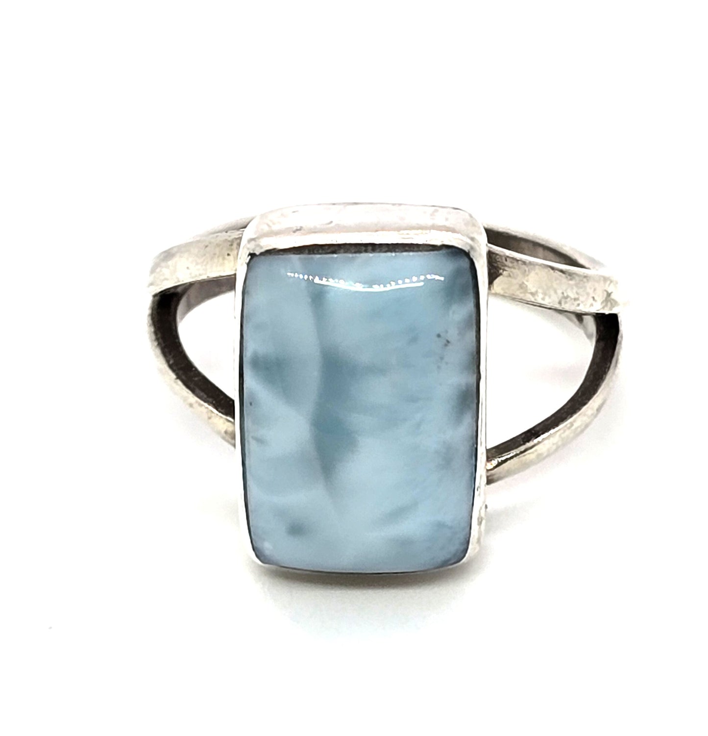 Larimar Dominican Republic blue gemstone sterling silver ring size 8