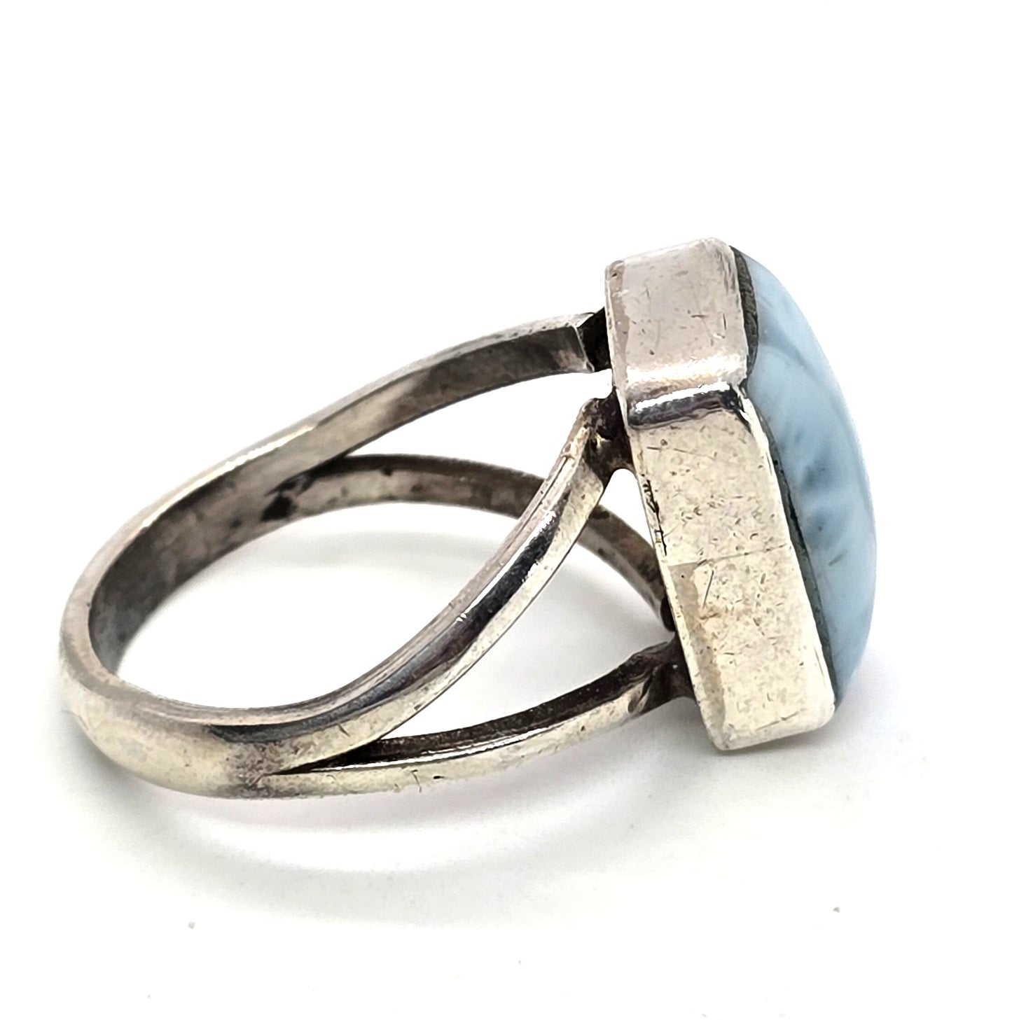 Larimar Dominican Republic blue gemstone sterling silver ring size 8