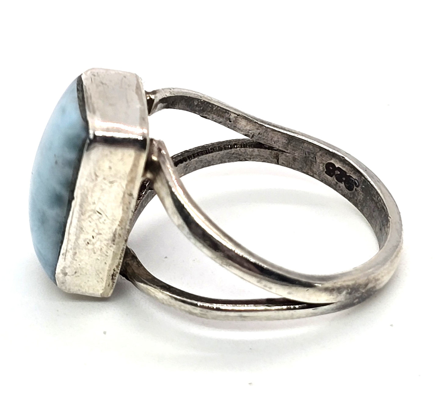 Larimar Dominican Republic blue gemstone sterling silver ring size 8