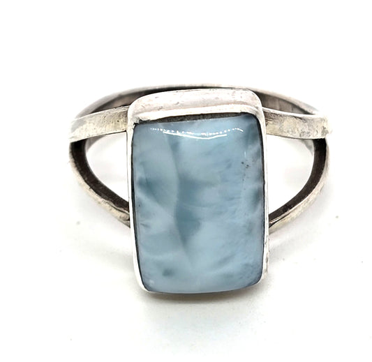 Larimar Dominican Republic blue gemstone sterling silver ring size 8