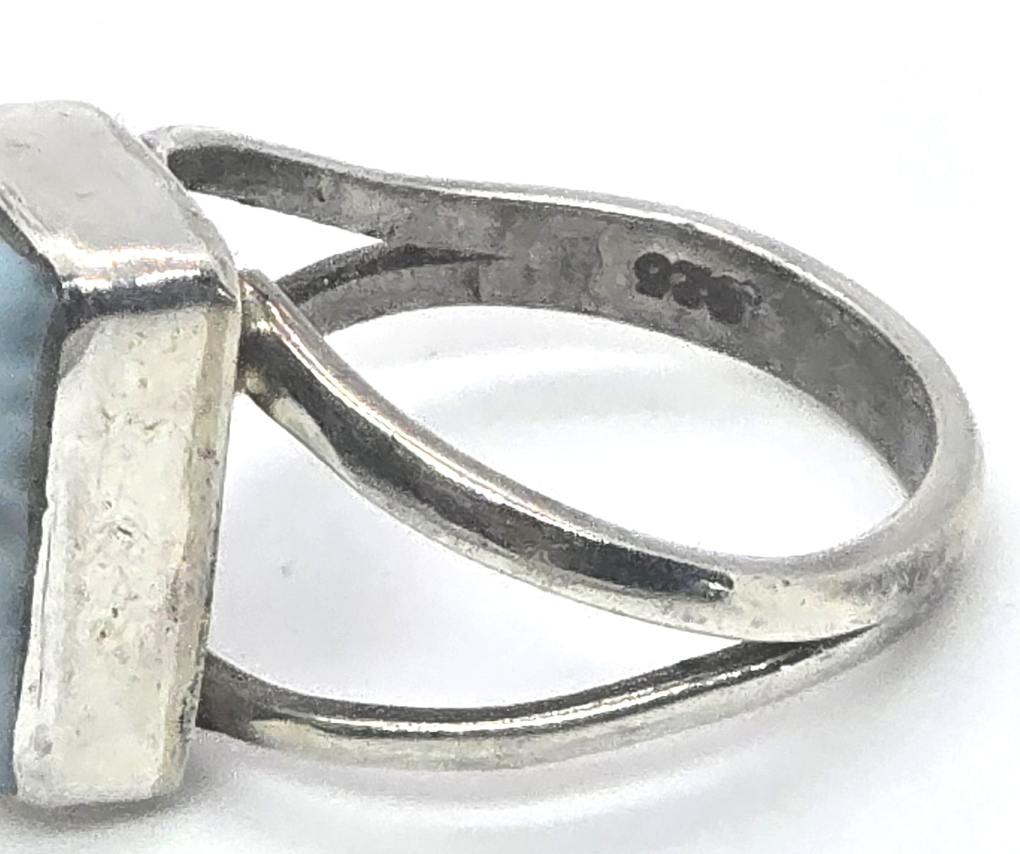 Larimar Dominican Republic blue gemstone sterling silver ring size 8