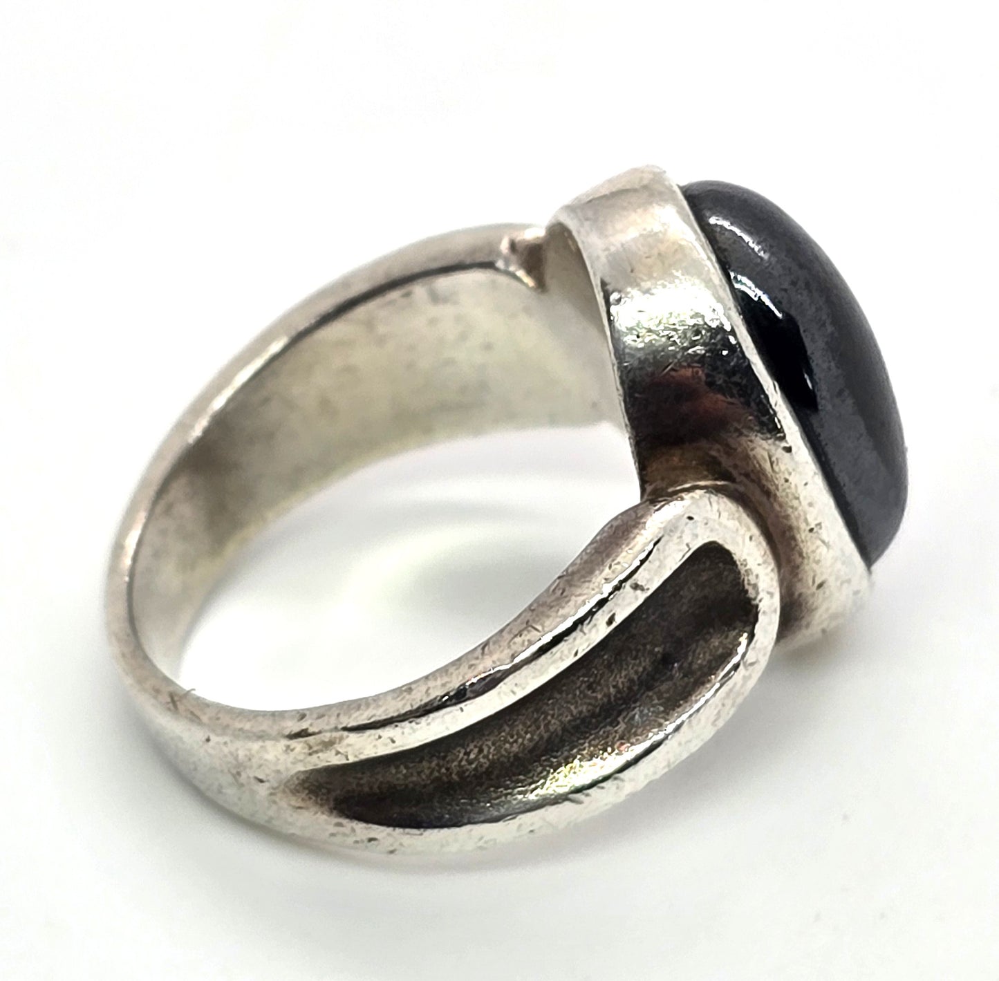 Retro Hematite vintage Modernist solid sterling silver ring size 6.5