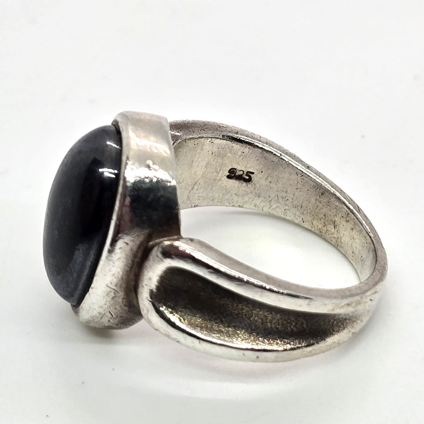 Retro Hematite vintage Modernist solid sterling silver ring size 6.5