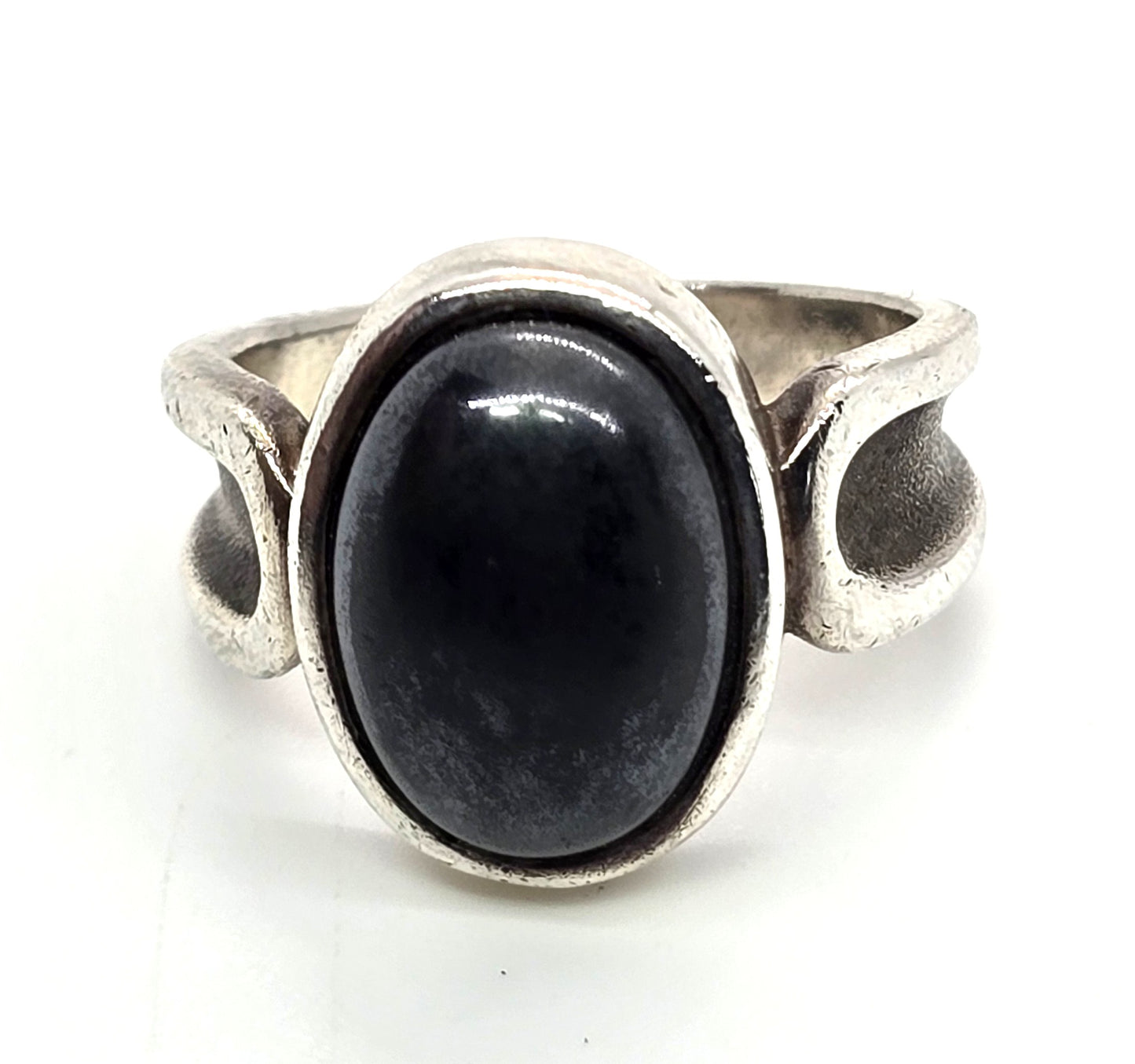 Retro Hematite vintage Modernist solid sterling silver ring size 6.5