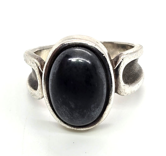 Retro Hematite vintage Modernist solid sterling silver ring size 6.5