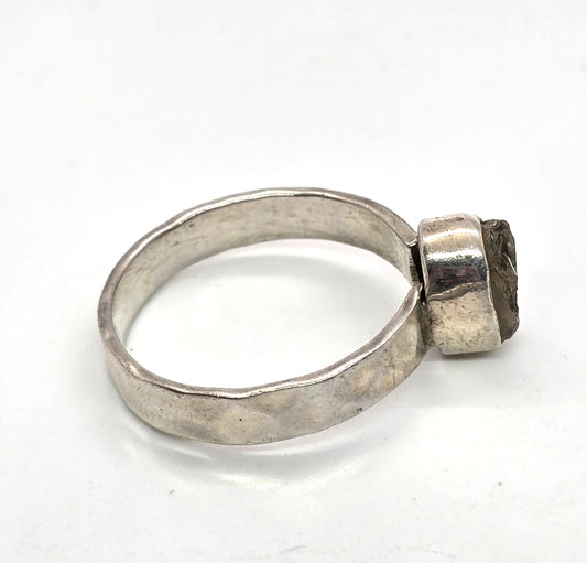 Tektite Raw Meteorite glass rare sterling silver bezel set hammered band ring size 8
