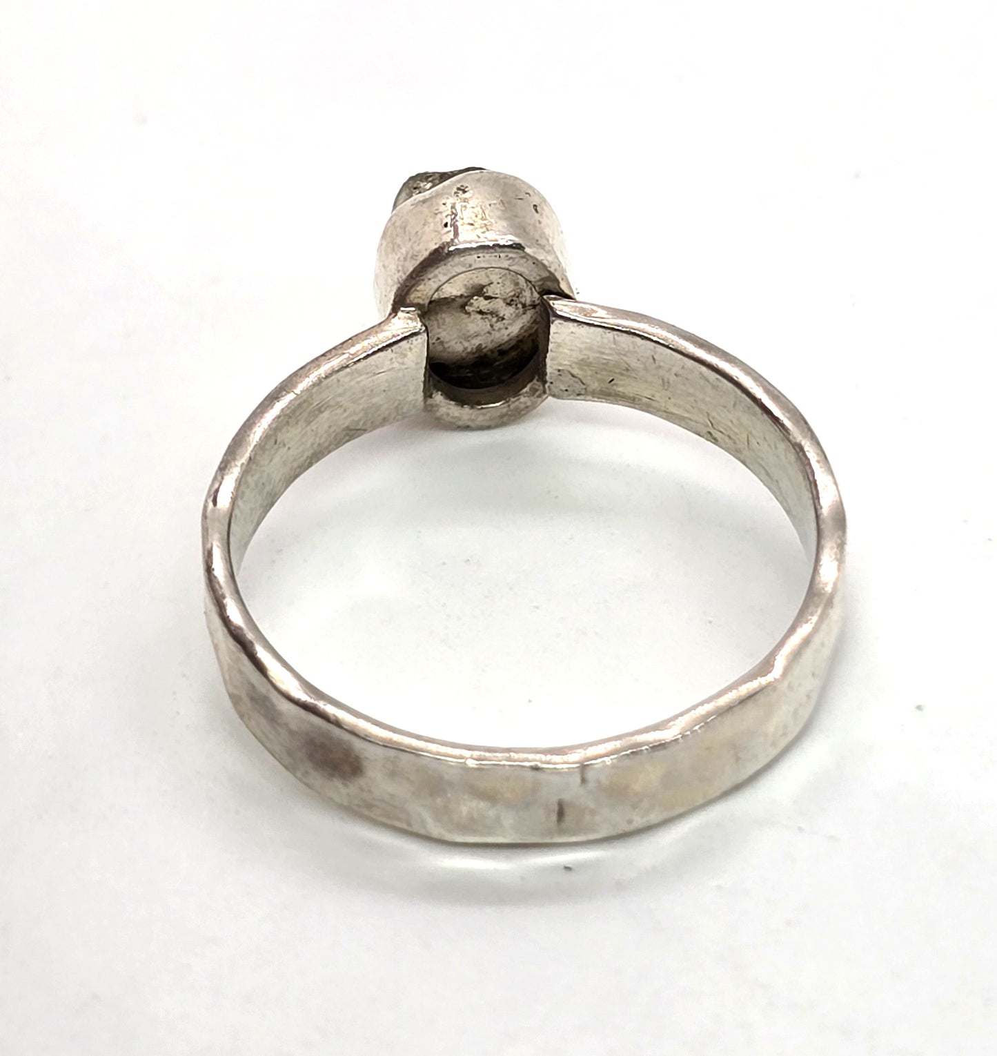 Tektite Raw Meteorite glass rare sterling silver bezel set hammered band ring size 8