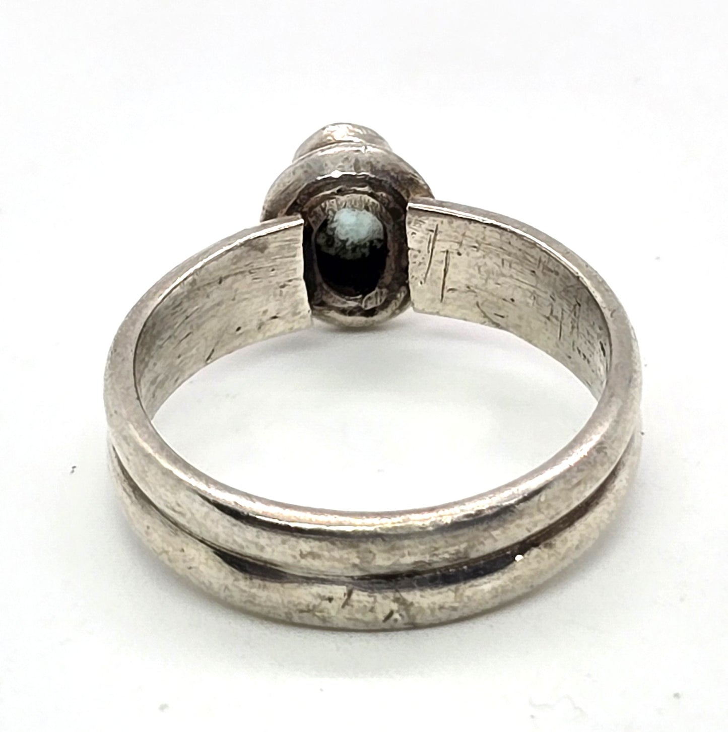 Aquamarine blue gemstone sterling silver Bali style ring size 7