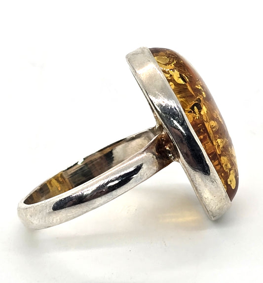 Baltic Amber vintage large open work Polish sterling silver ring size 9