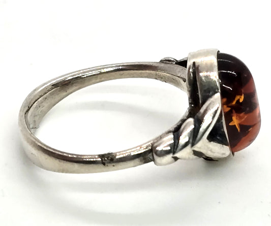 Baltic Amber vintage open work Polish sterling silver ring size 7.25