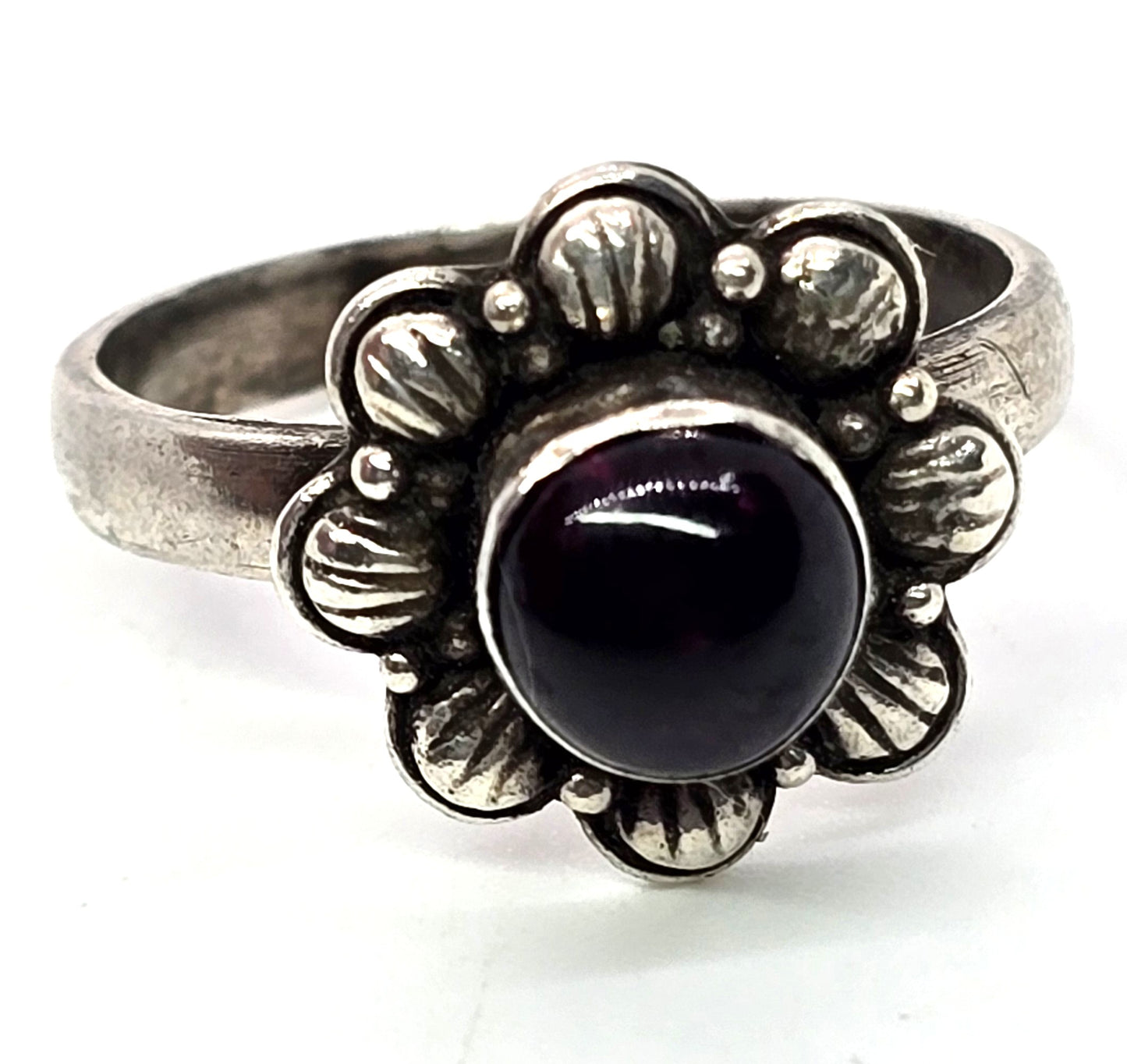 Umbalite purple garnet flower vintage sterling silver ring size 8