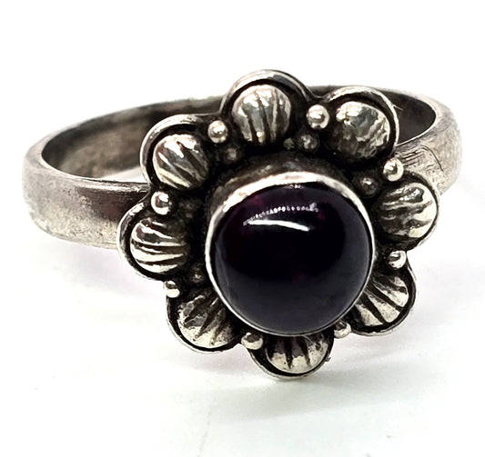 Umbalite purple garnet flower vintage sterling silver ring size 8