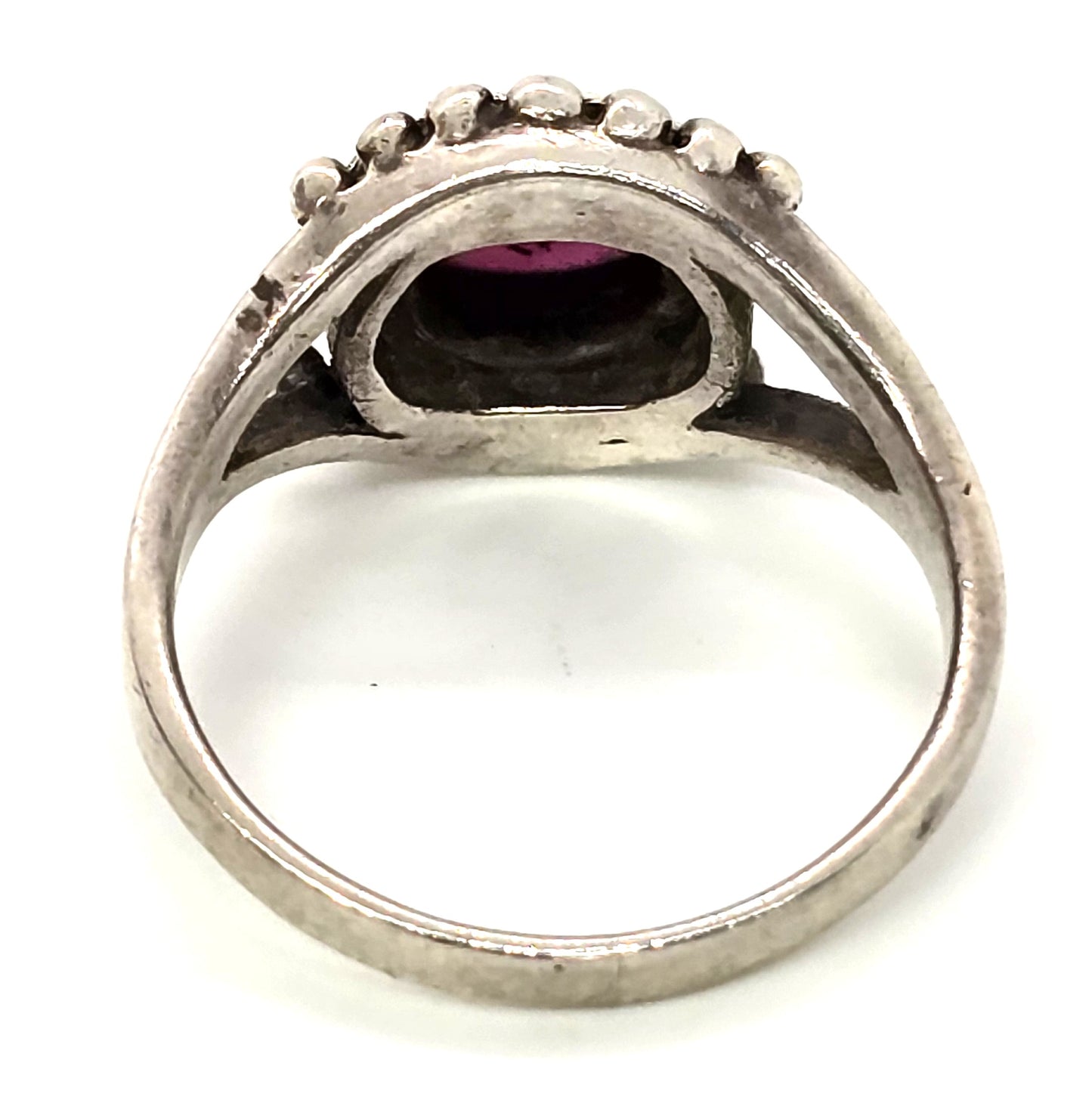 Umbalite purple garnet Bali tribal vintage sterling silver ring size 6.75