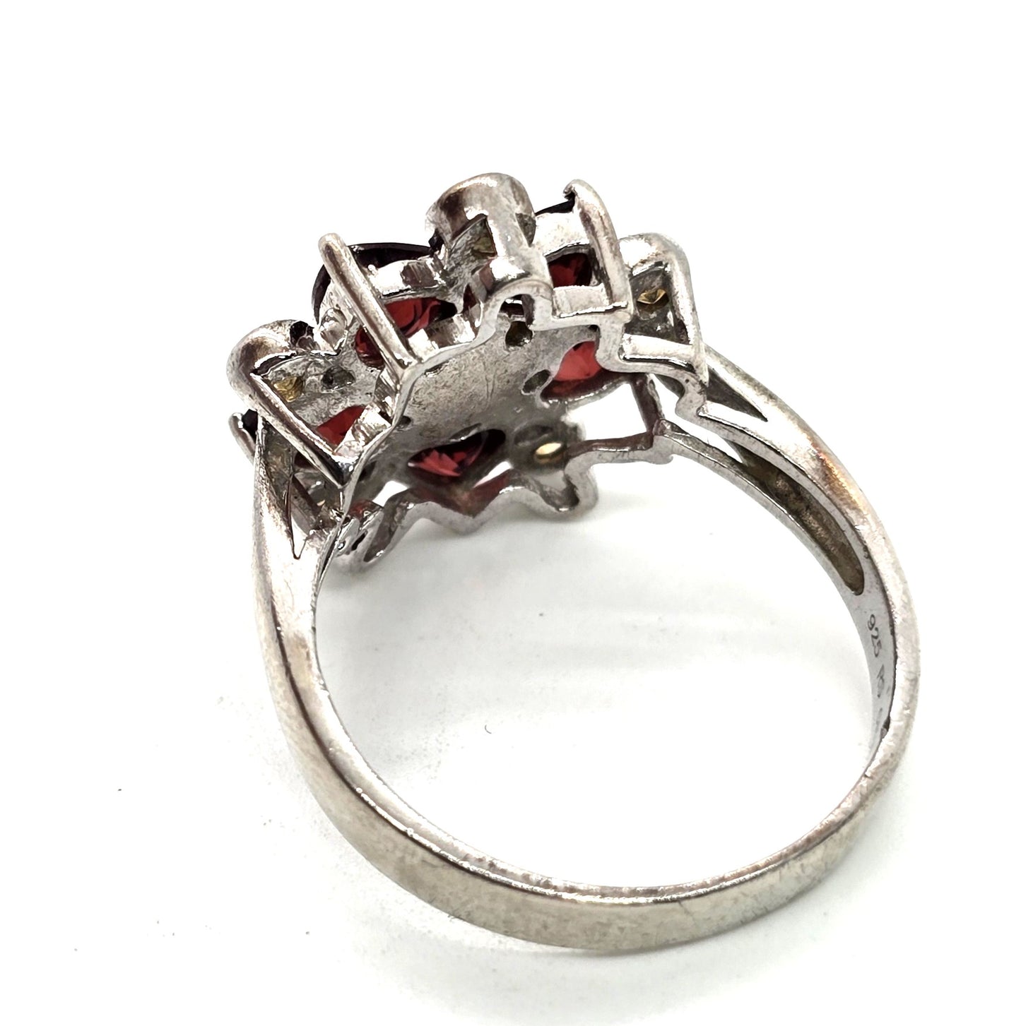 Ross Simmons Garnet red flower pearl Citrine vintage sterling silver ring size 10