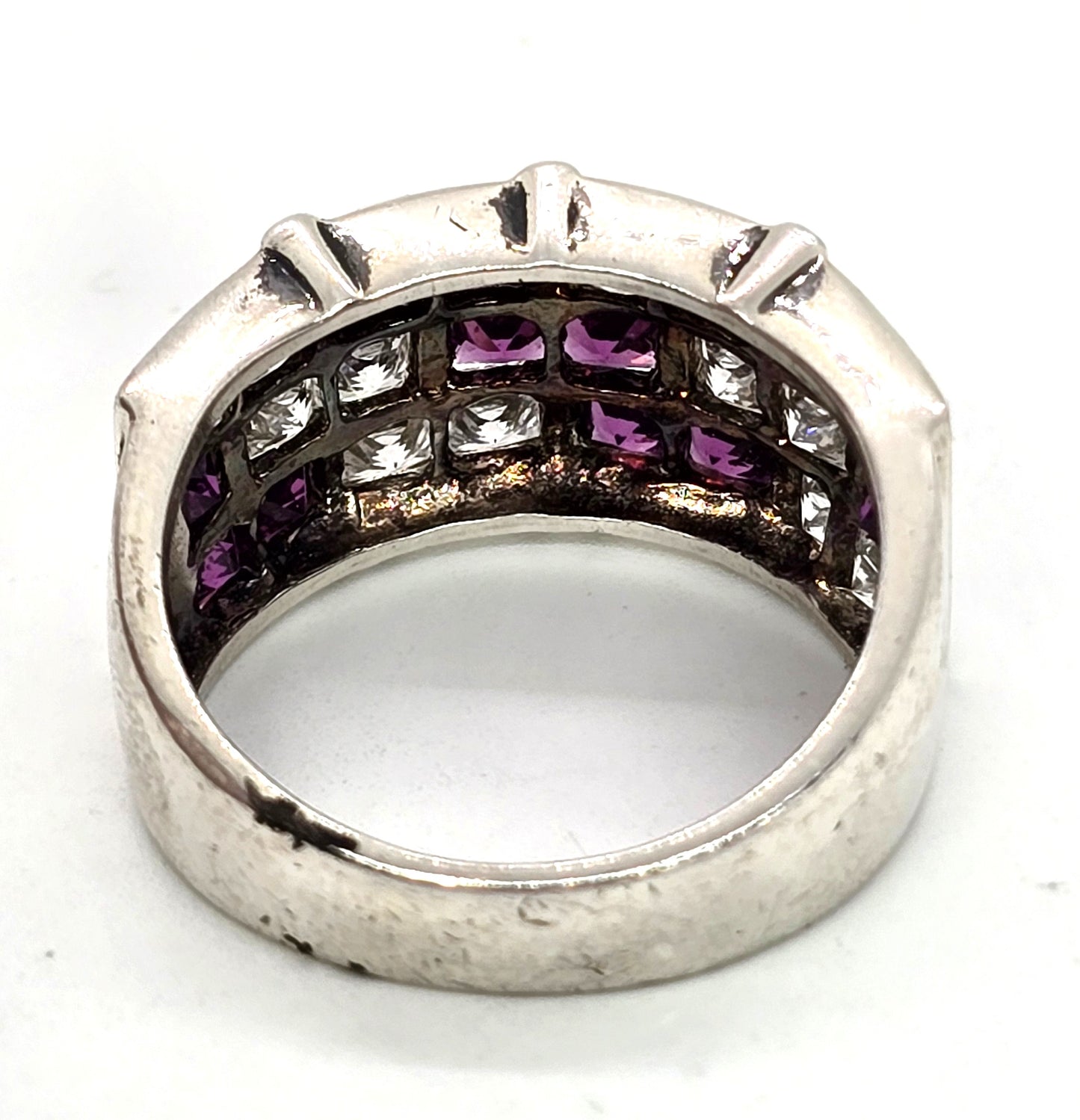 Rhodolite garnet Princess Cubic Zirconia DG TRU sterling silver ring size 8