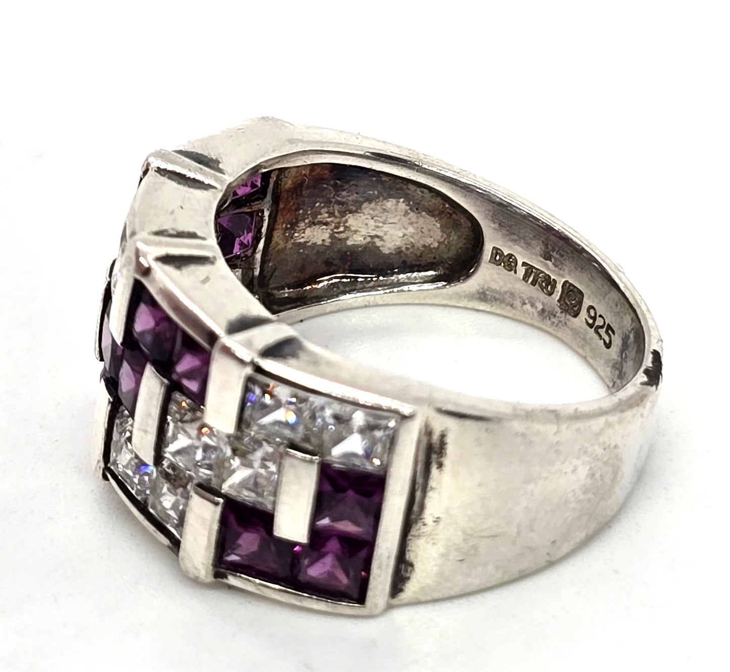 Rhodolite garnet Princess Cubic Zirconia DG TRU sterling silver ring size 8