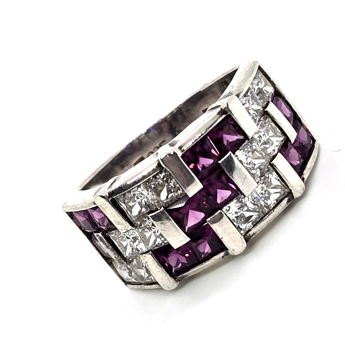 Rhodolite garnet Princess Cubic Zirconia DG TRU sterling silver ring size 8