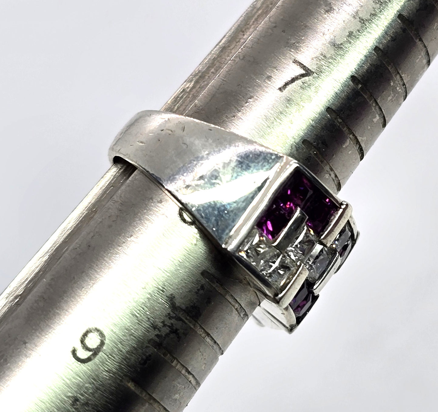 Rhodolite garnet Princess Cubic Zirconia DG TRU sterling silver ring size 8