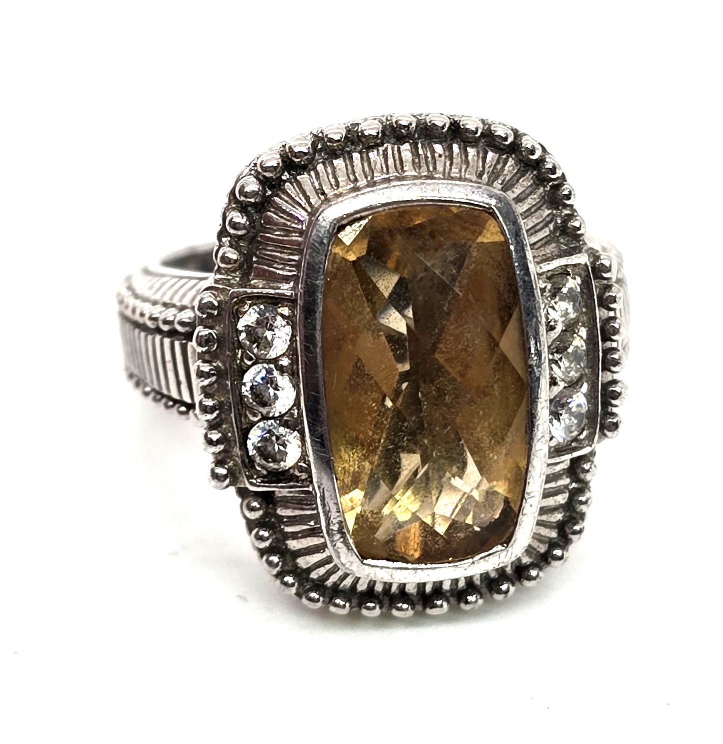 Judith Ripka Fantasy-Cut Sunset Yellow Citrine Sterling Silver Ring Size 6