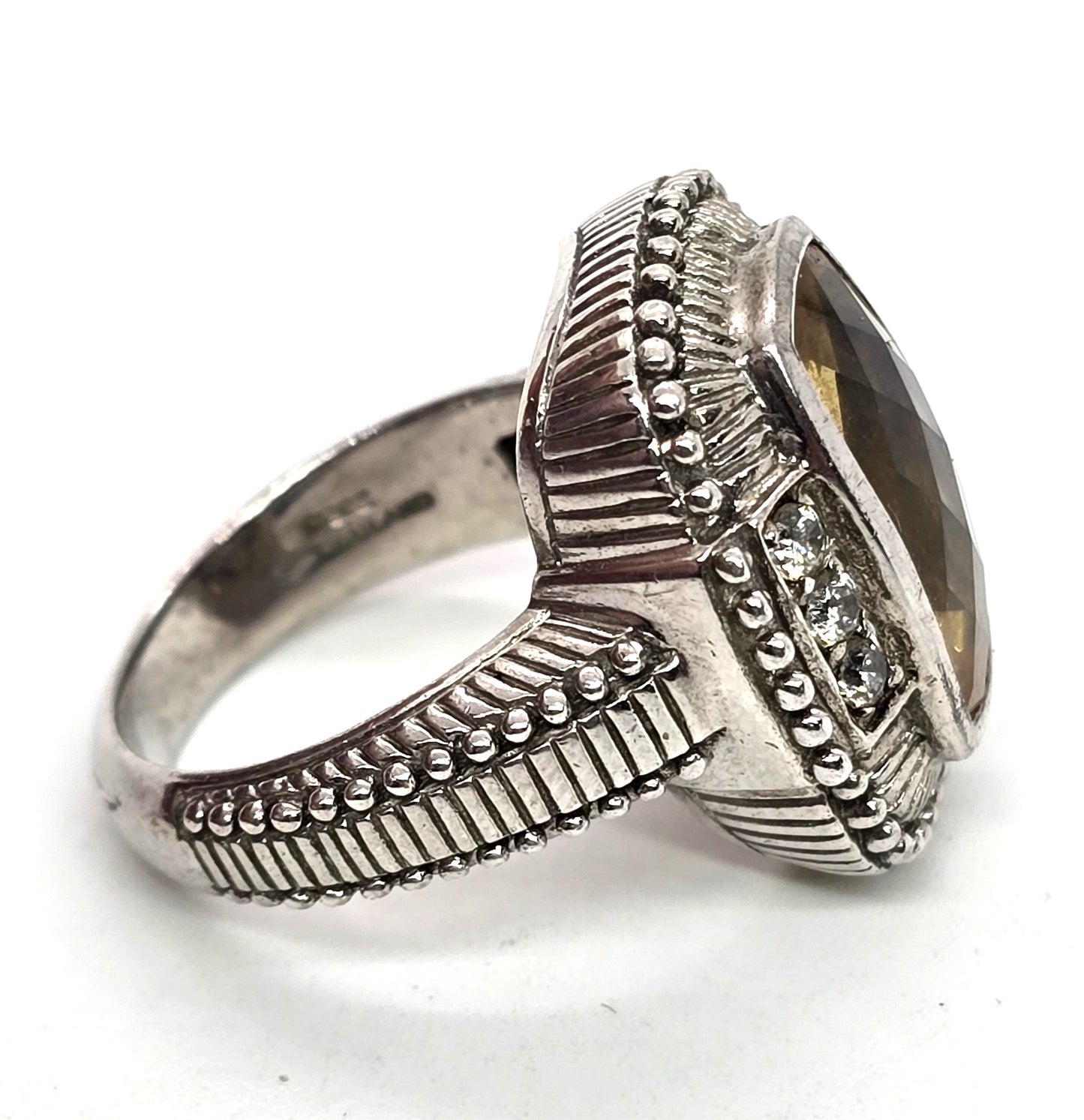 Judith Ripka Fantasy-Cut Sunset Yellow Citrine Sterling Silver Ring Size 6