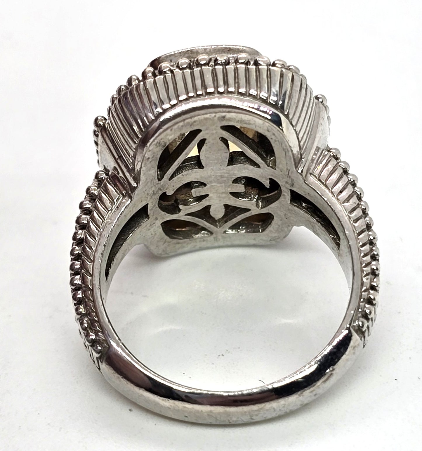 Judith Ripka Fantasy-Cut Sunset Yellow Citrine Sterling Silver Ring Size 6