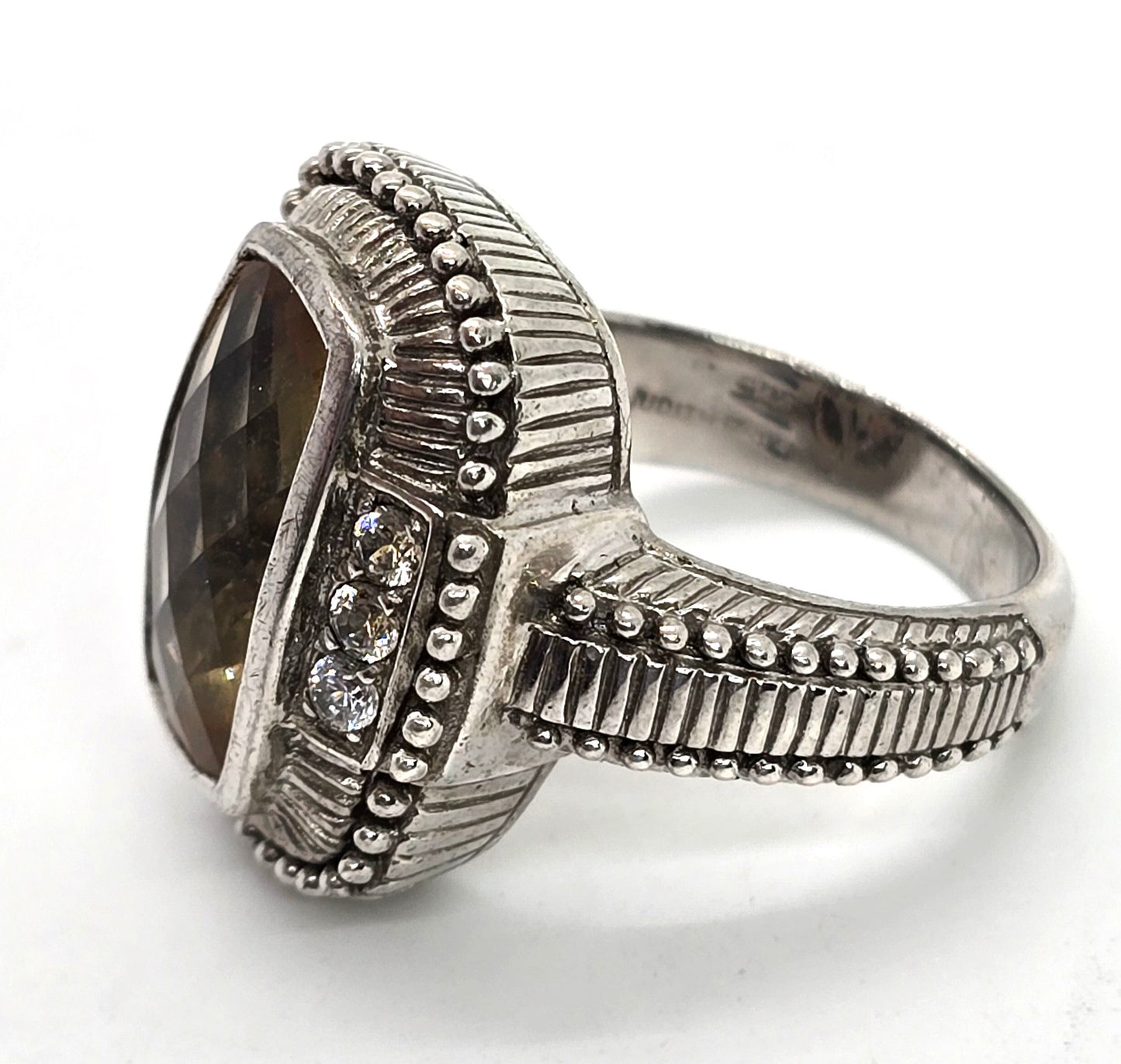 Judith Ripka Fantasy-Cut Sunset Yellow Citrine Sterling Silver Ring Size 6